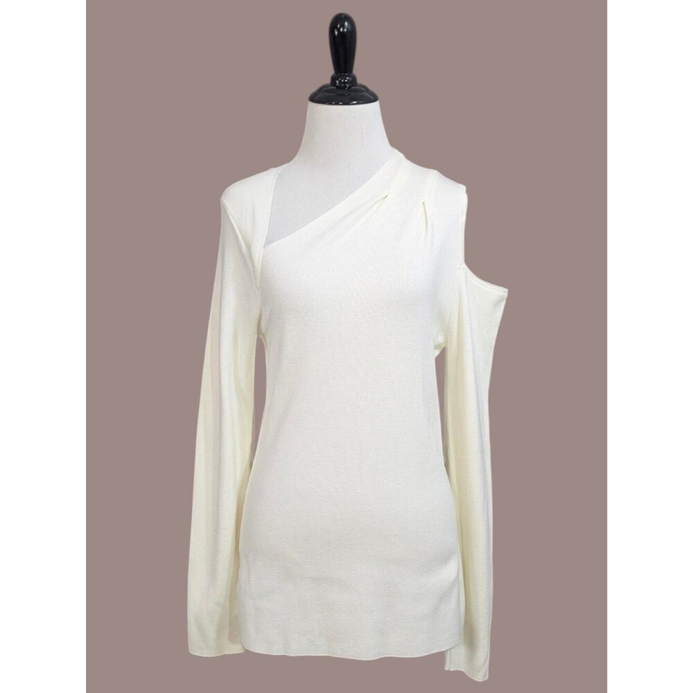 INC Asymmetric Long Sleeve Stretchy Cream White Blouse - Size Large Womens